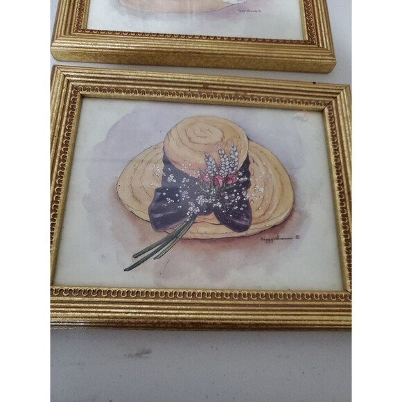 Peggy Abrams Victorian Hats Set of 2 Gold Tone Framed Art Prints - Picture 5 of 8